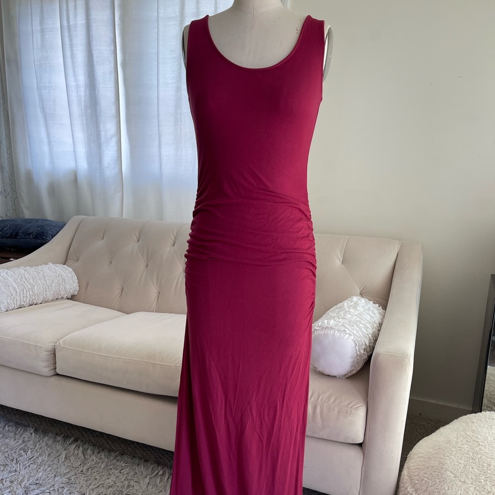 Magenta tank maxi dress with side slit- S